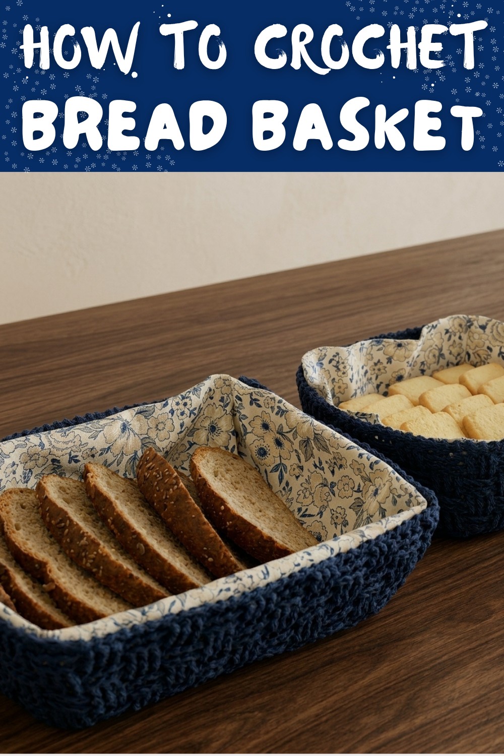 Crocheted bread basket basket stitch 9
