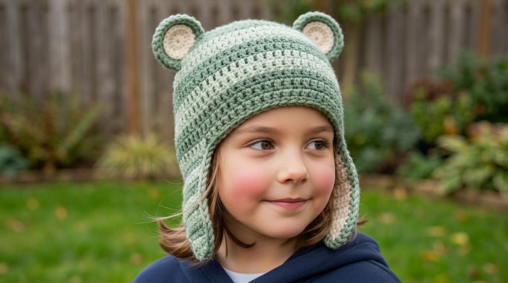 Crocheted teddy bear hat 2