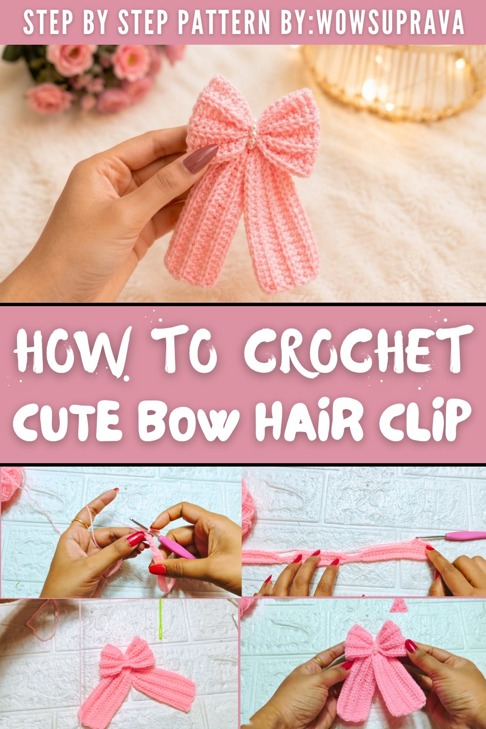 Cute Crochet Bow Hair Clip Tutorial
