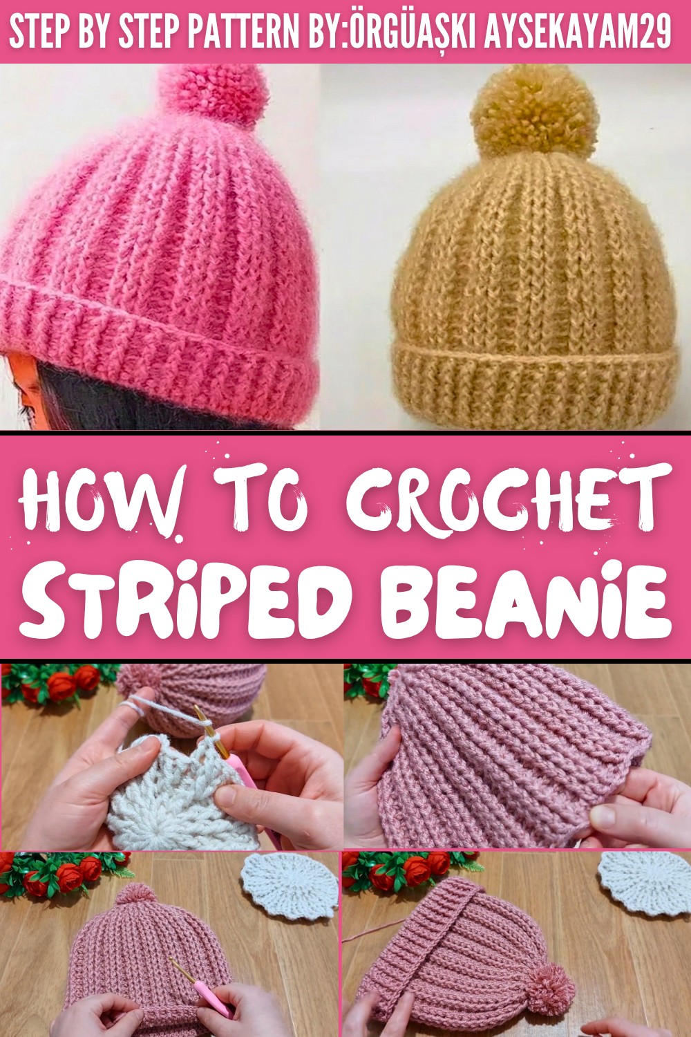 Easy Crochet Striped Beanie Pattern