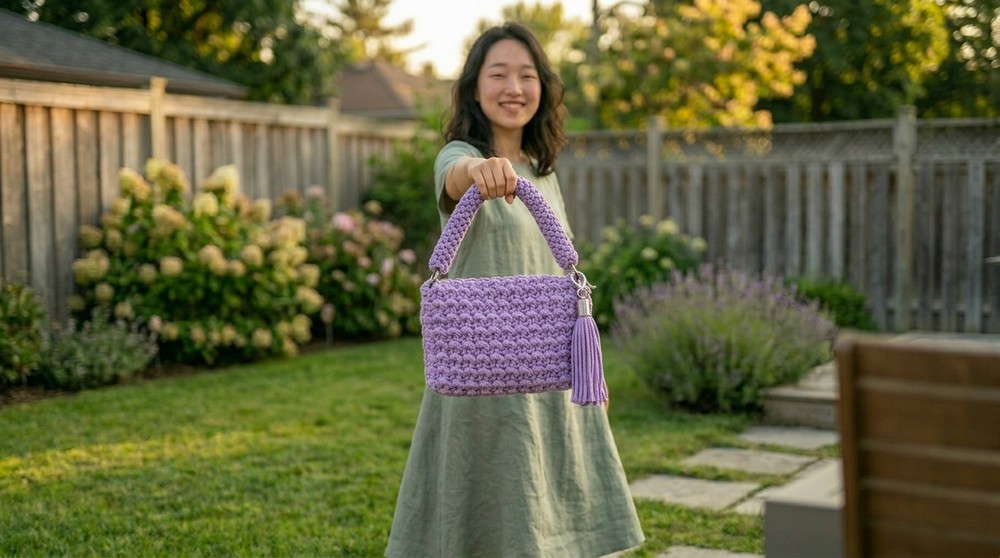 How to Crochet A Little Cute Bag With Macrame Yarn 2
