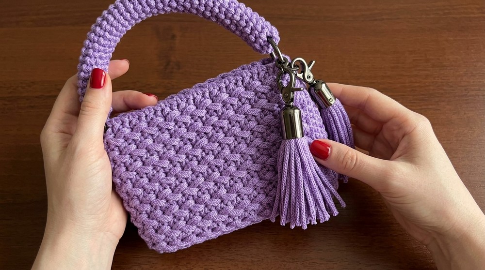 How to Crochet A Little Cute Bag With Macrame Yarn 8