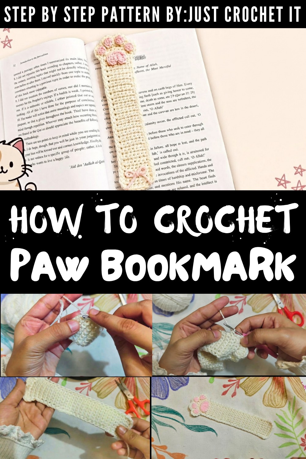 Crochet Cute Paw Bookmark Pattern